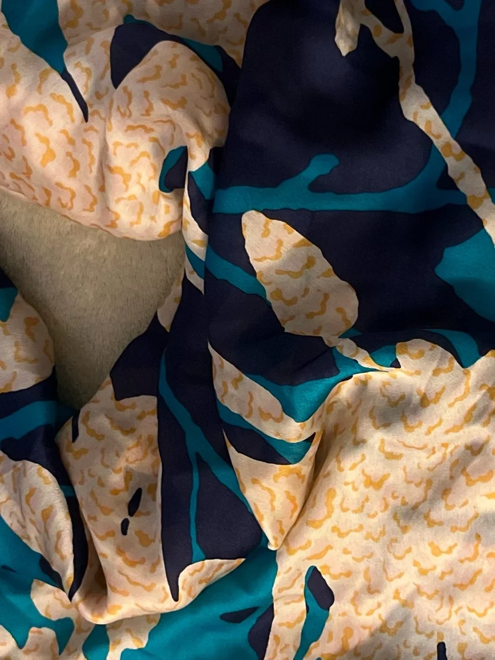 Shanghai Tang Blue Aqua Yellow Silk Scarf